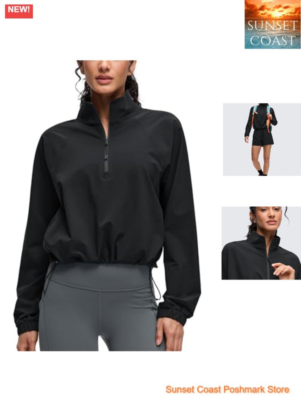 Lightweight Half Zip Drawstring Athletic Jacket Water Resistant Woven